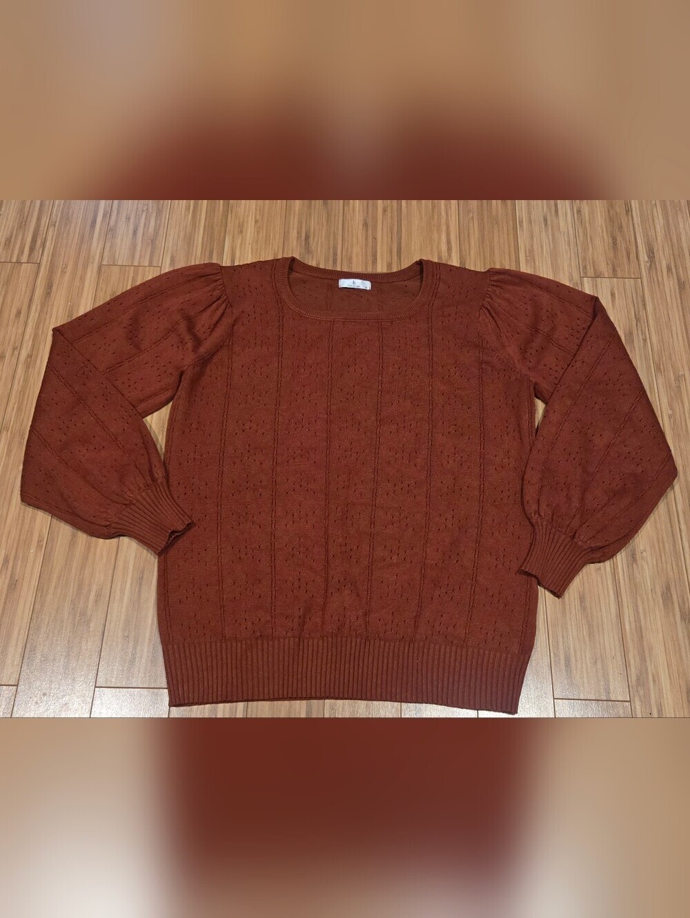Rust Puff-Sleeve Knit Sweater - Women